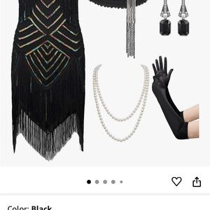 Black Flapper Dress Costume Set with Accessories + White Wig – XL